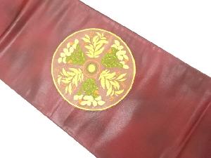 丸に草花模様　刺繍　袋帯